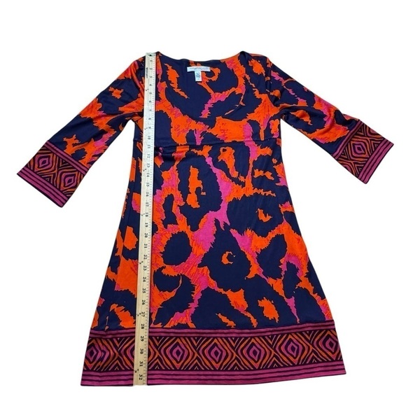 DIANE VON FURSTENBERG VINTAGE 100% Silk Orange Blue Dress Size 4 VGUC - Picture 4 of 5